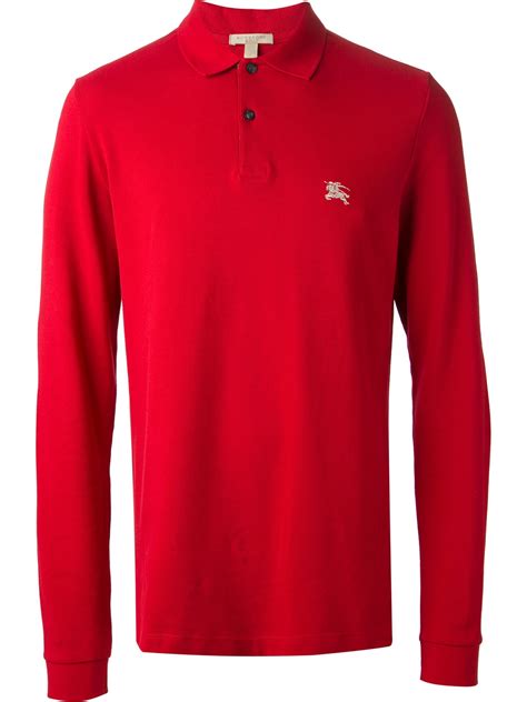 burberry long sleeve polo shirt red|Burberry men's long sleeve shirt.